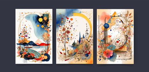 Wallpaper. Wedding Invitation card, watercolor Landscape, digital painting art, Abstract style landscape background