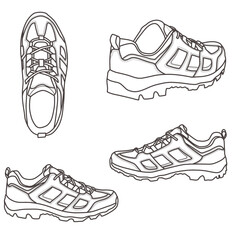 Women's waterproof hiking shoes vector icon. An editable vector design of hiking boots. Footwear isolated on white background.