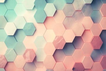 Hexagonal Delicate Abstractions Mesmerizing Mosaic in Pastel Shades with Balanced Composition. 3D Design Illustration Seamless Pattern Abstract Hexagons Background.