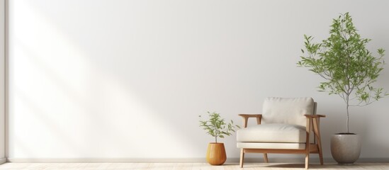 Fototapeta na wymiar Contemporary minimal interior armchair on blank white wall