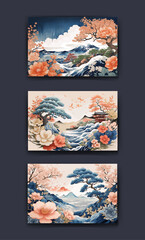 Japanese and  china background with watercolour texture painting texture and wallpaper. Wedding Invitation card, watercolor Landscape, digital painting art, Abstract style landscape background