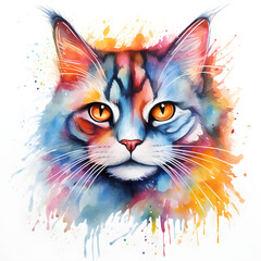 Cat on a white background, watercolor illustration.
