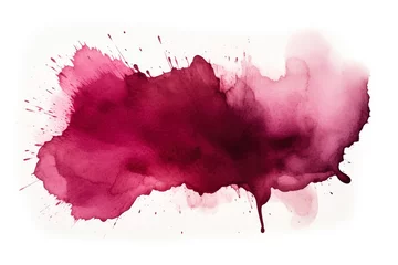 Fotobehang Realistic watercolor grunge brush creates dark red wine stain  © AI Petr Images