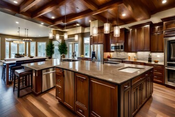  luxury american style wooden kitchen interior .