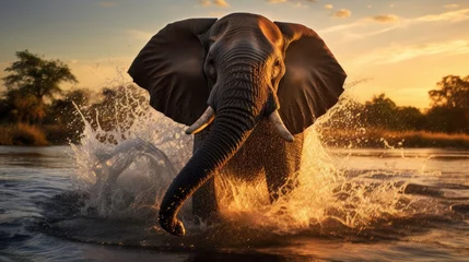Raamstickers huge elephant in the water © Michael