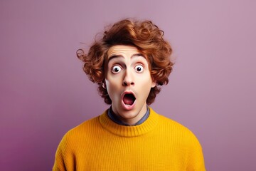 Surprised young man studio portrait, bright color background. AI generated - obrazy, fototapety, plakaty