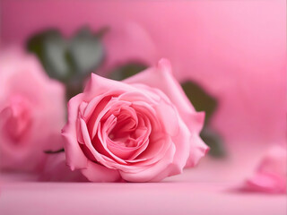 Soft blur background with rose. Template romantic greeting card with floral