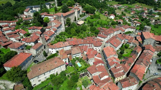 Aerial flyover above Saint-Lizier in south France