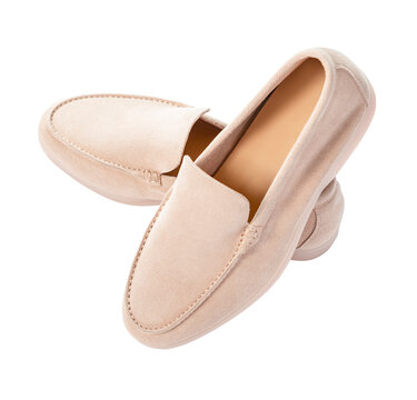 Beige suede loafers isolated on white background