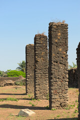 Portrait view of ancient ruins of portuguese era Moti Daman Fort, a famous tourist attraction located in Daman, Daman and Diu, India
