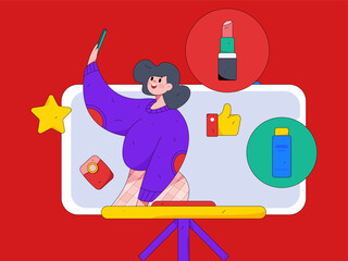 Holiday shopping people doing e-commerce online shopping flat vector concept operation hand drawn illustration
