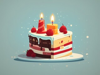 illustration of Slice of Birthday Cake