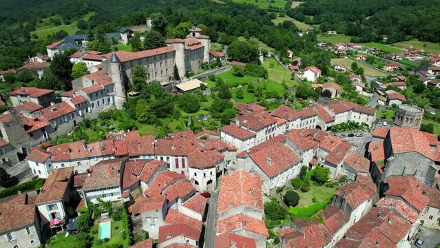 Aerial flyover above Saint-Lizier in south France