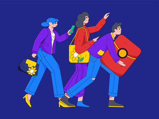 Holiday shopping people doing e-commerce online shopping flat vector concept operation hand drawn illustration
