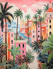 palm trees in the city - obrazy, fototapety, plakaty