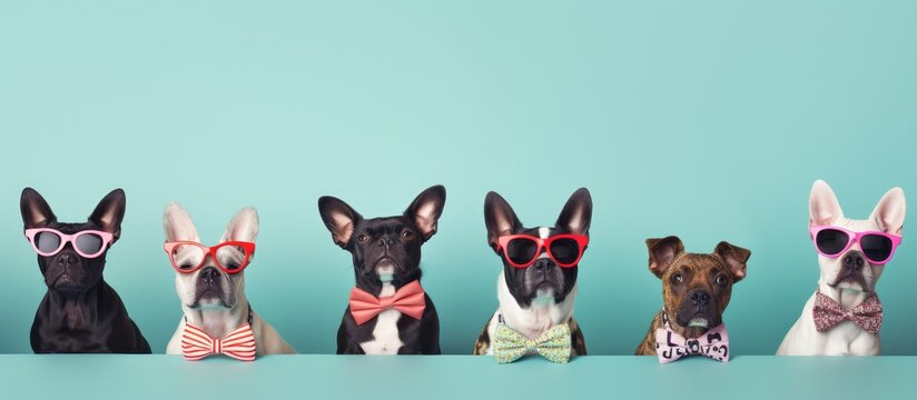 Valentine s Day celebration with dogs and accessories on a blue background