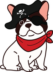 Outlined Halloween pirate French Bulldog sitting front view