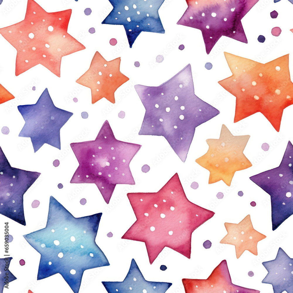 Poster watercolor seamless pattern with random stars