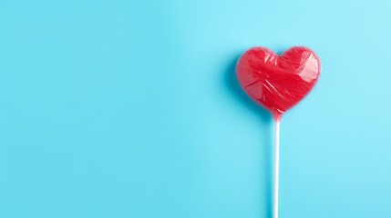 red sweet tasty lollipop in shape of heart. ai generative