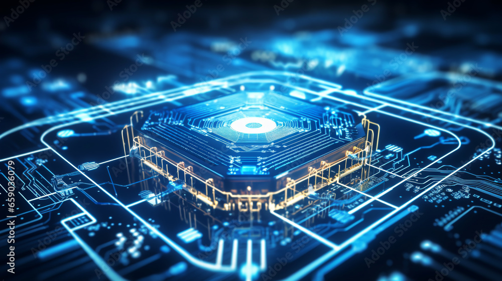 Poster concept of computer central processor on motherboard. ai generative
