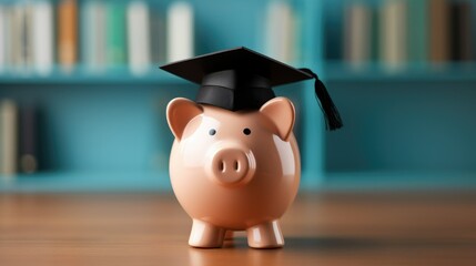 Piggy Bank Adorned with a Black Graduation Hat
