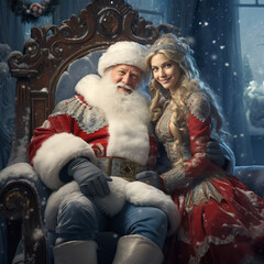 Obraz premium Father Frost and his granddaughter Snegurochka. New Year.