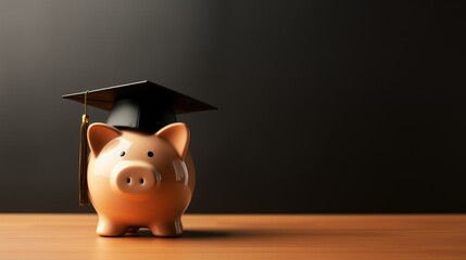 Piggy Bank Adorned with a Black Graduation Hat - obrazy, fototapety, plakaty