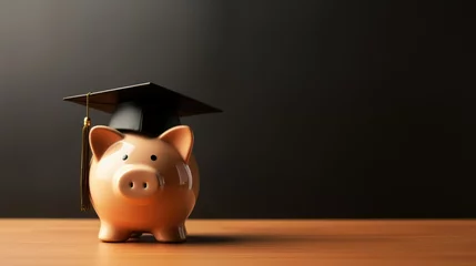 Fotobehang Piggy Bank Adorned with a Black Graduation Hat © Asman