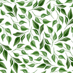 Green Watercolor Lemon Leaves Greenery Foliage Seamless Pattern Background