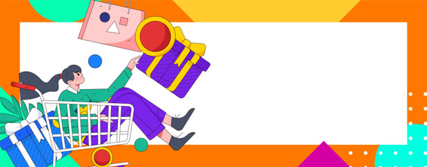 Holiday shopping people doing e-commerce online shopping flat vector concept operation hand drawn illustration
