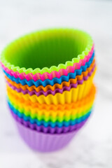 New cupcake liners on the kitchen counter