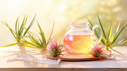 Obraz na płótnie Canvas Sunlit Herbal Tea Amidst Blooming Air Plants