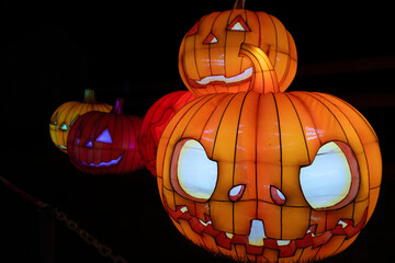 An illuminated pumpkin lantern for a spooky Halloween celebration.