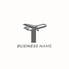 design logo creative letter T and airplane