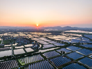 Obraz na płótnie Canvas aerial view of solar power plant in field