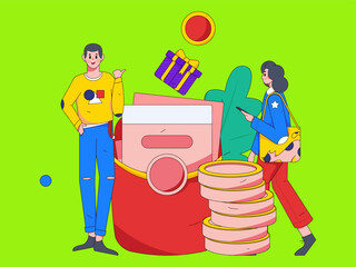 Holiday shopping people doing e-commerce online shopping flat vector concept operation hand drawn illustration
