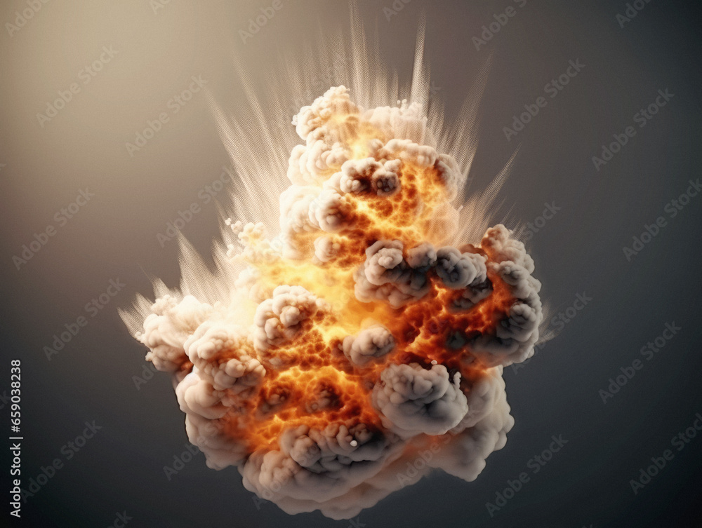 Poster huge explosion with smoke on a dark background. generative ai