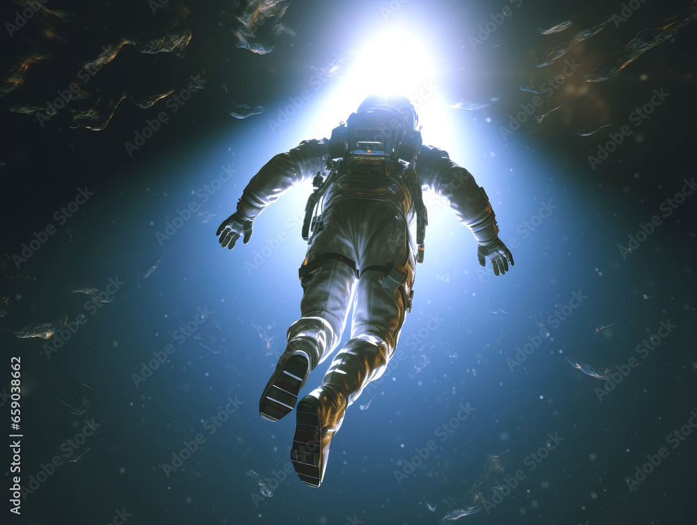 Poster astronaut in outer space. science fiction art. generative ai