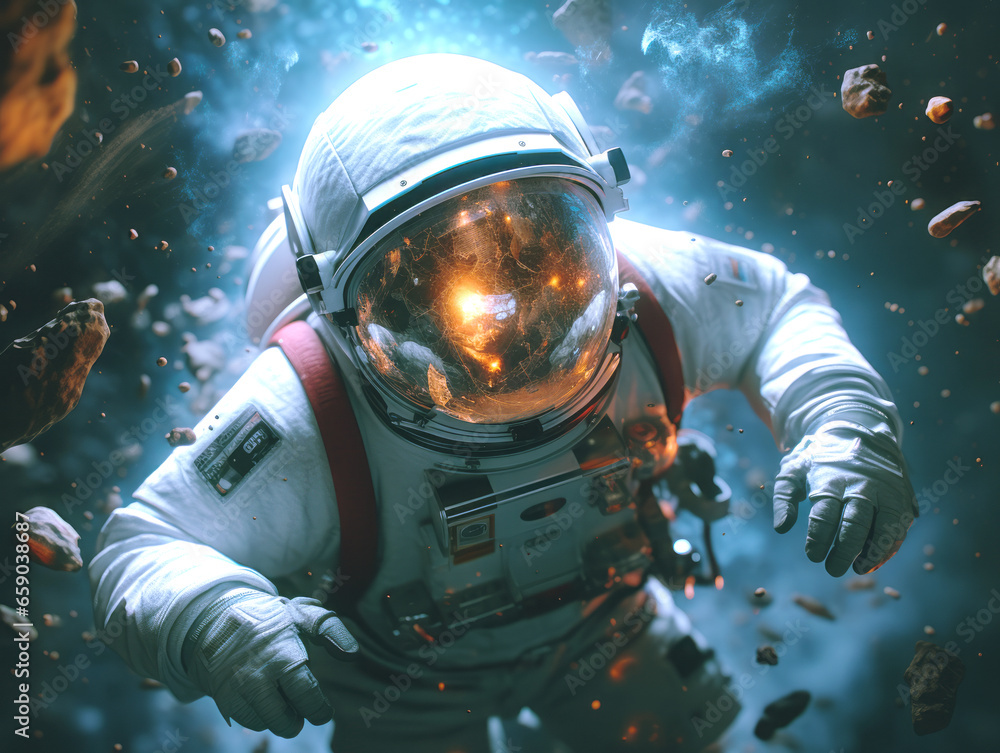 Poster astronaut in outer space. science fiction art. generative ai