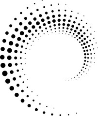 Concentric circle halftone dots. Abstract twisted dot shapes.