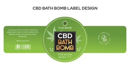 Deurstickers CBD Bath bomb label design, high quality editable vector file pure and natural cannabis hemp oil soap packaging design, spa and aromatherapy, handmade cosmetic soap label packaging design © V.S.