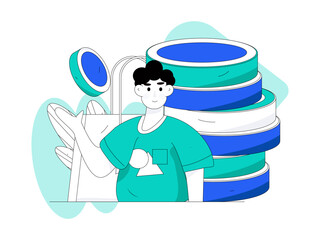 Holiday shopping people doing e-commerce online shopping flat vector concept operation hand drawn illustration
