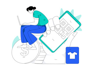 Holiday shopping people doing e-commerce online shopping flat vector concept operation hand drawn illustration
