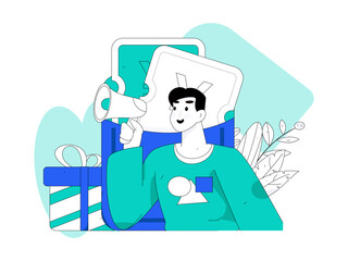 Holiday shopping people doing e-commerce online shopping flat vector concept operation hand drawn illustration
