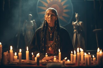 old native American Indian woman in traditional clothing - obrazy, fototapety, plakaty