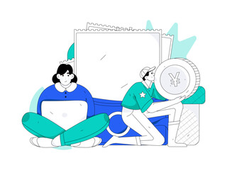 Holiday shopping people doing e-commerce online shopping flat vector concept operation hand drawn illustration
