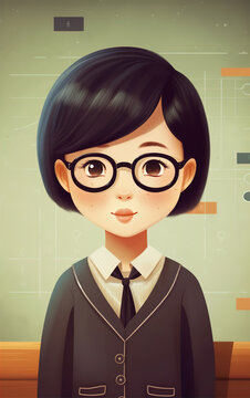 Chinese Female teacher illustration,created with Generative AI tecnology.