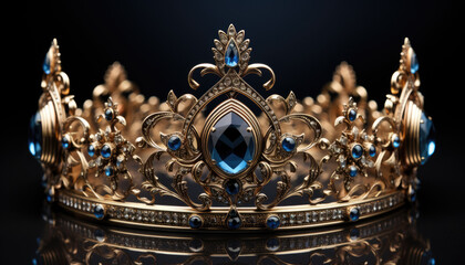 Kings and queens golden royal headdress, Realistic crowns.