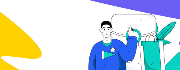 Holiday shopping people doing e-commerce online shopping flat vector concept operation hand drawn illustration
