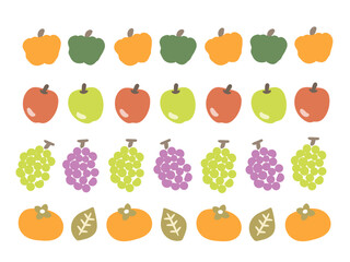 秋の味覚　ライン　イラスト　セット